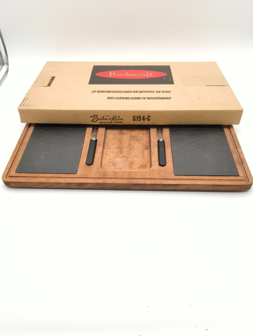 Vintage Baribocraft Maple Cheese Board Slate Slabs in Original Box - Picture 12 of 12